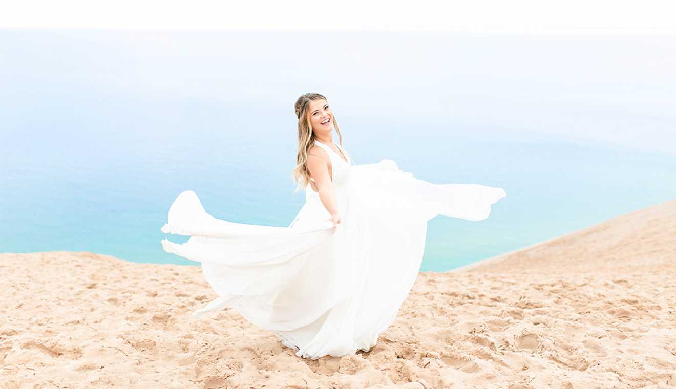 Beach Wedding with Joyful Bride