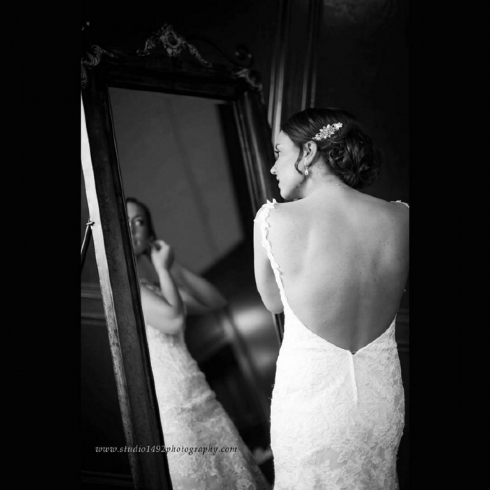 bride looking at reflection