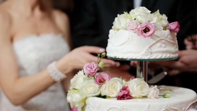 Multi-Tiered Wedding Cake with Fresh Flowers
