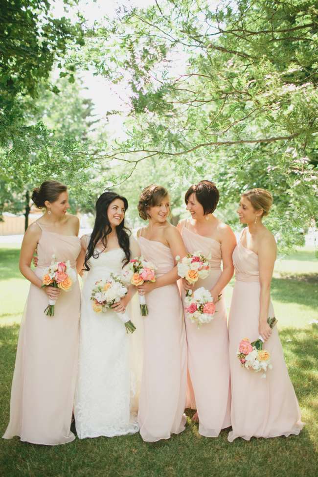 Summer Bouquets & Blush, One-Shoulder Bridesmaid Dresses