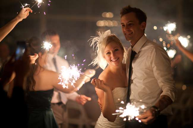 Bride & Groom With Sparklers at the End of the Night