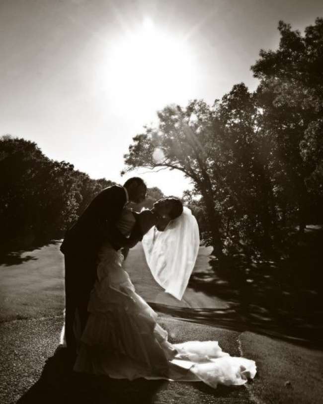 Black and White shot of Bride and Groom