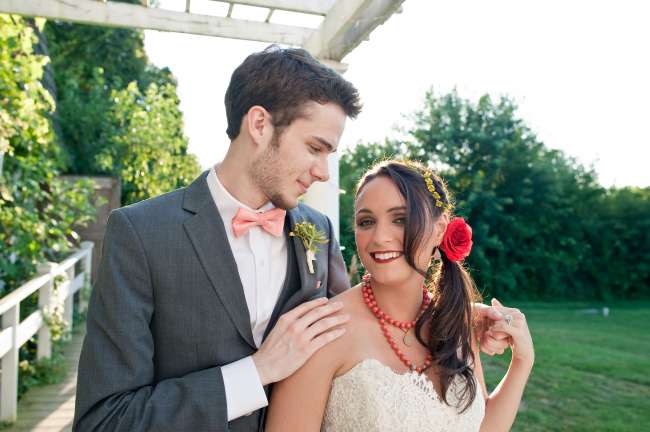 Bride & Groom with Coral Accents