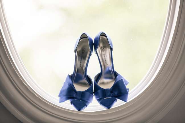 Bride's Blue High Heels With Bow Detail