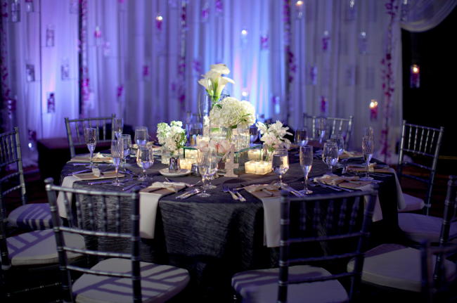 Blue-themed wedding reception