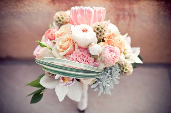 Beautiful pink and peach bridal bouquet