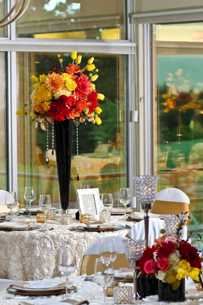 Tall & Elegant Floral Centerpieces on Textured Linens