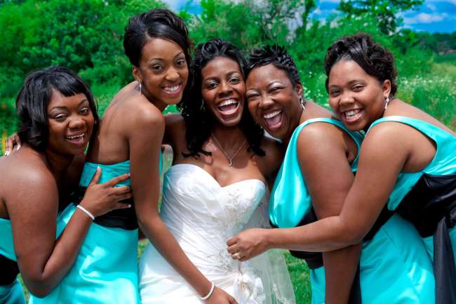 A Bride and Her Bridesmaids Outside