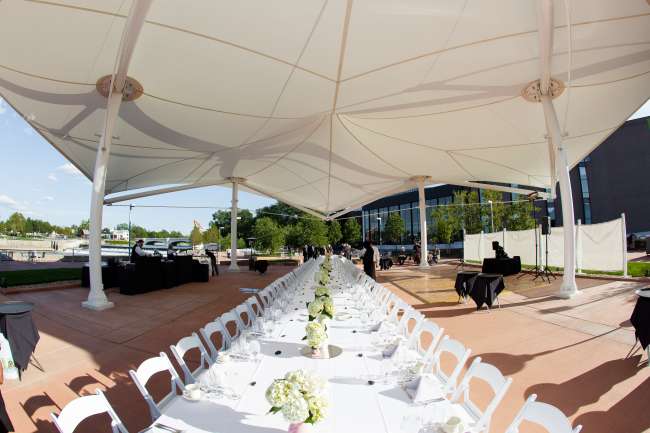 Long banquet seating for reception