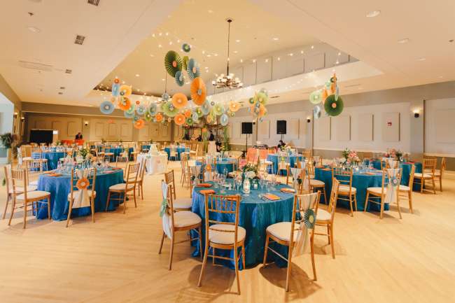 Blue, Orange & Green Ballroom Reception