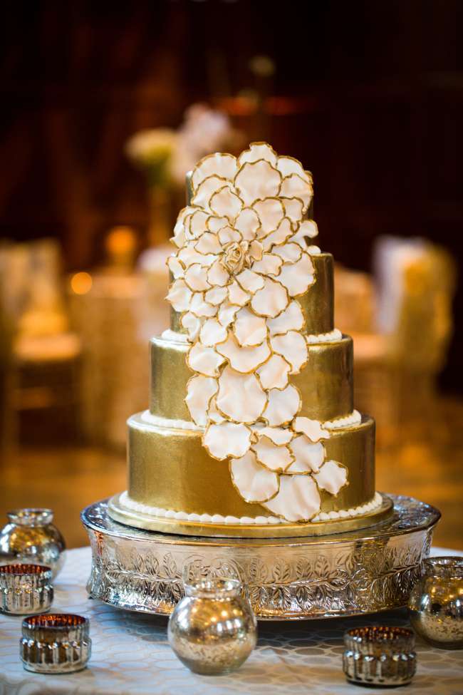 Bright Gold Lux Cake With Cascading Flowers