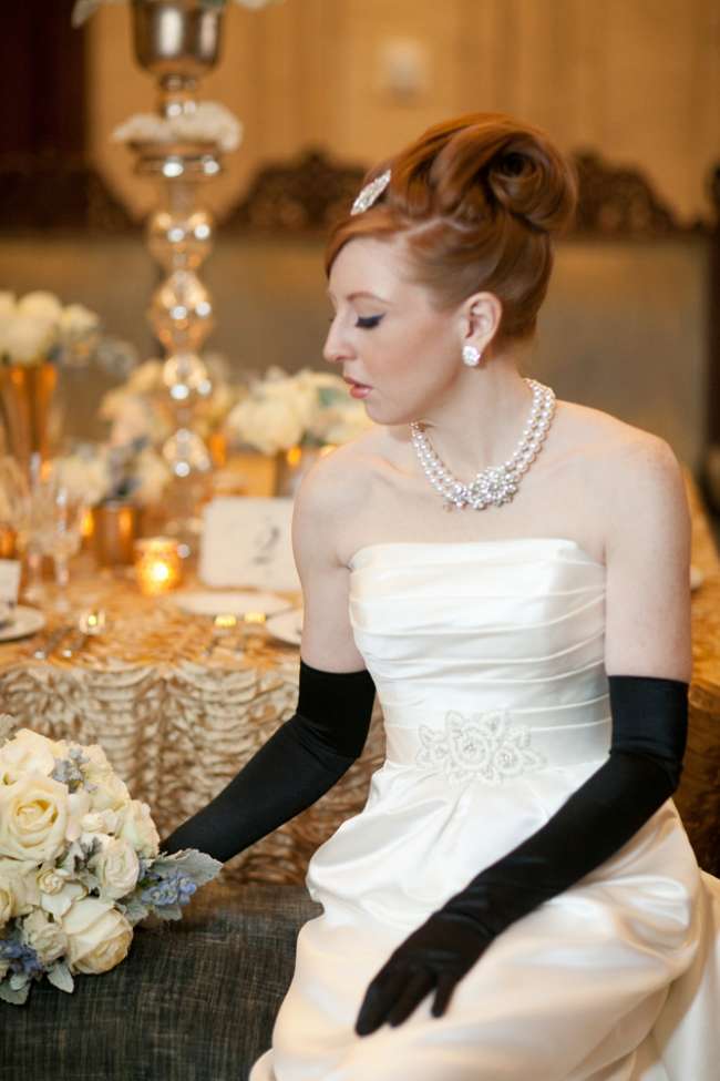Bride in Long Black Gloves & Pearls