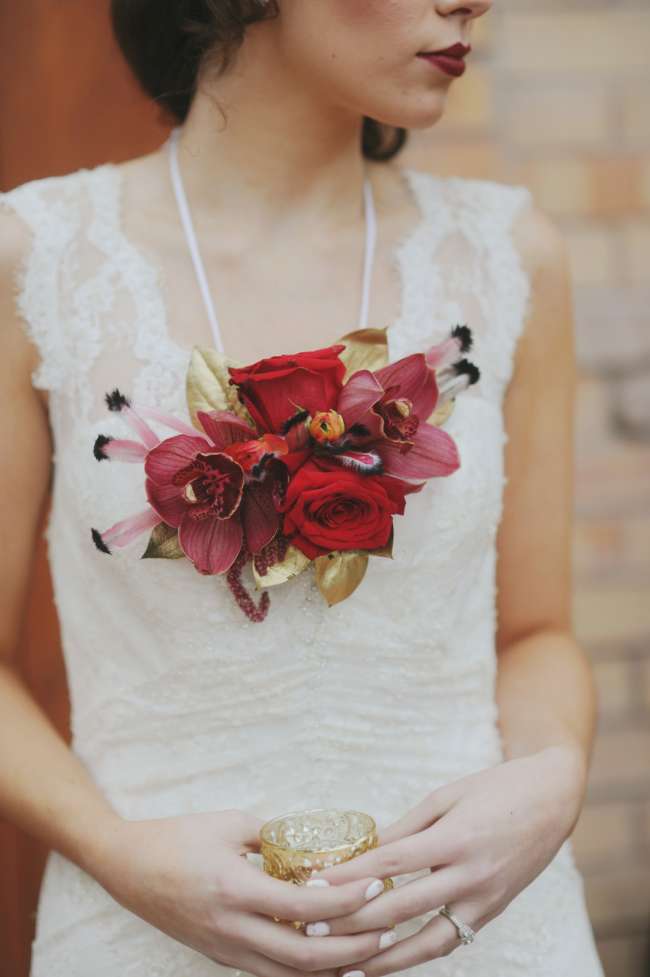 Bride Wearing Flower Necklace