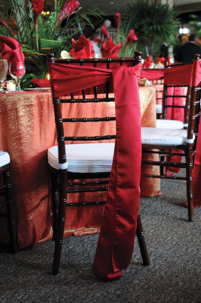 Red Linens on Reception Chair