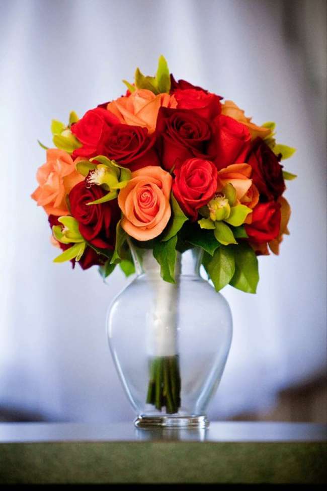 Orange and red bridal bouquet