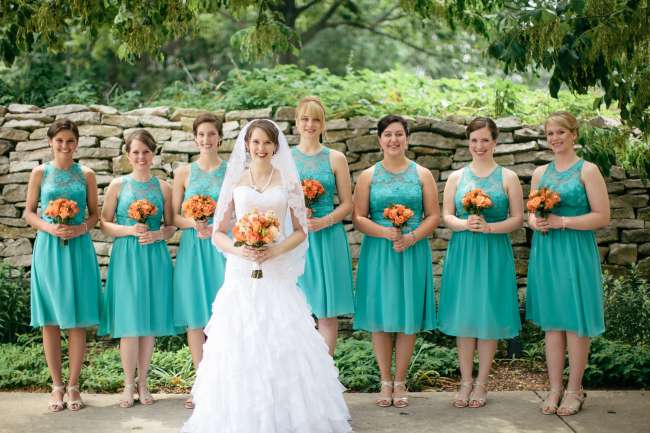 Bride in Essence of Australia, Bridesmaids in Turquoise B2 by Jasmine