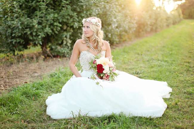 Bride With Floral Headpiece Holding a Bouquet