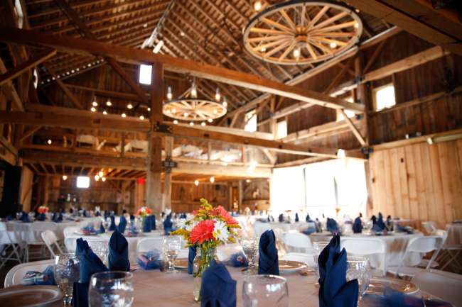 Navy, Coral & White Tablescape in a Barn