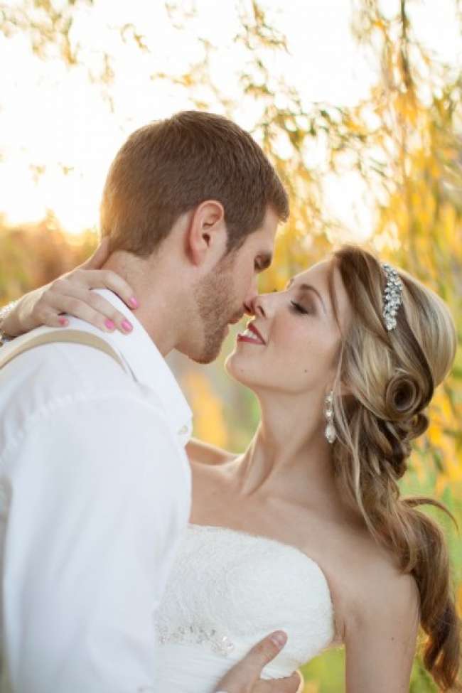 Bride and groom embracing