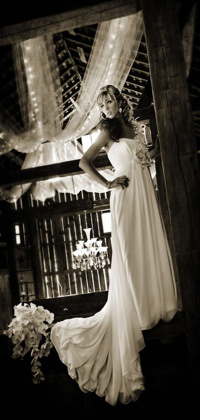 Dramatic Shot of a Bride in a Barn