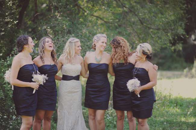 Bride & Bridesmaids Posing & Laughing 