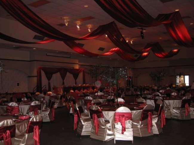 Red and white themed reception