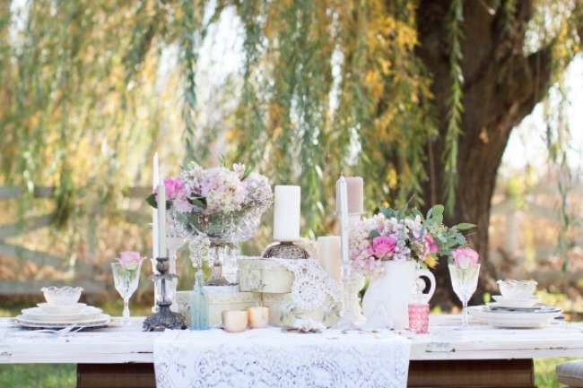 Lacey tablescape outdoors