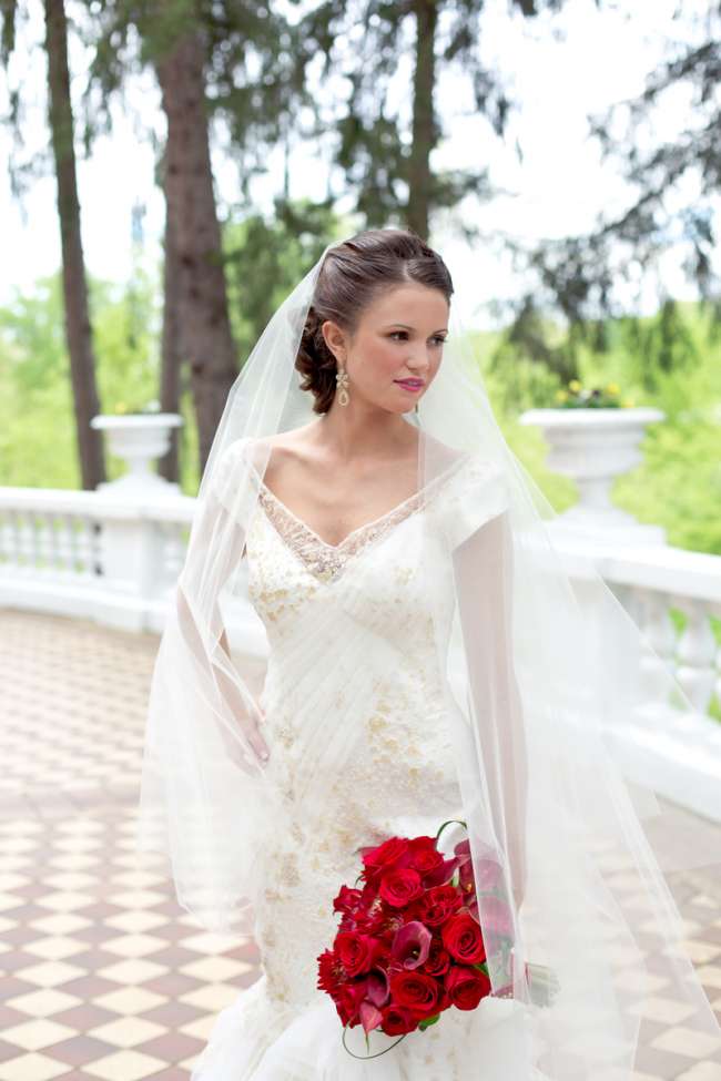 Draping veil over stunning wedding dress