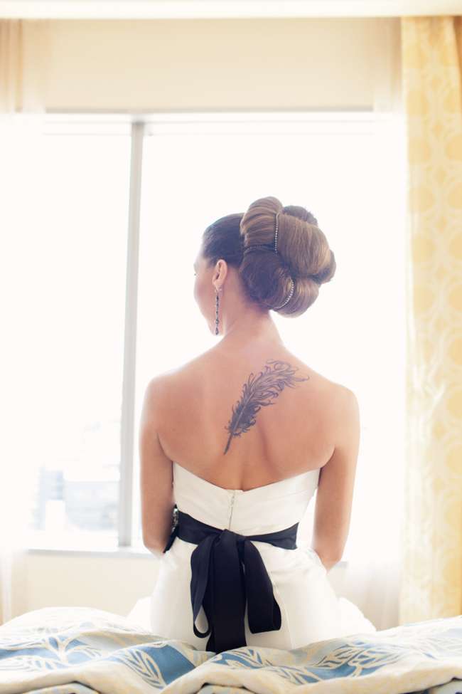 Bride's Intricate Updo & Strapless Dress Shows Off Her Tattoo