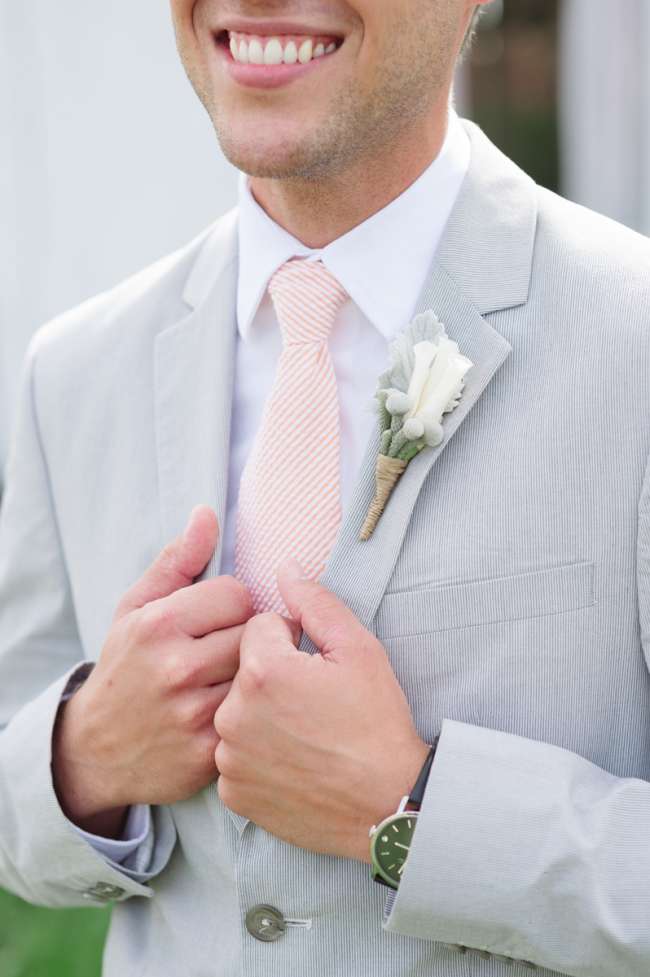 Gray Pinstripe Suit & Striped Tie