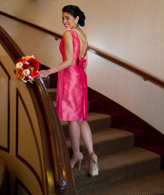 Coral Bridesmaid Dress With Back Bow Detail
