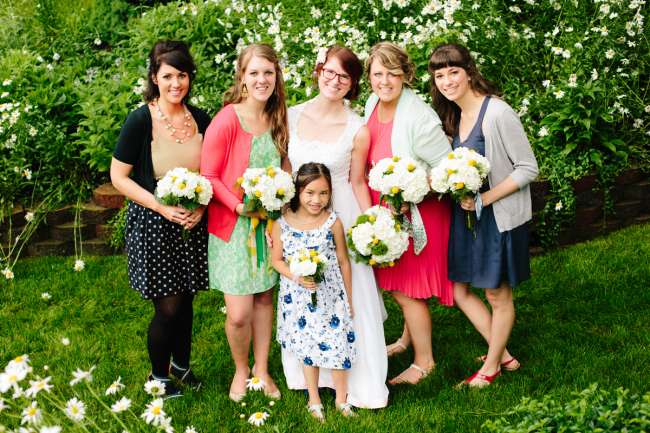 Bride With Casual Bridesmaids in Sundresses & Cardigans