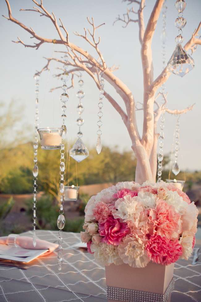 Crystal tree with floral bouquet
