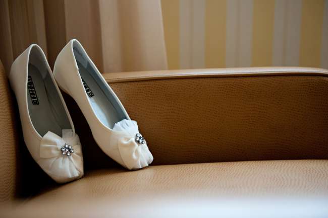 White Flats With Bow & Jewel Embellishment