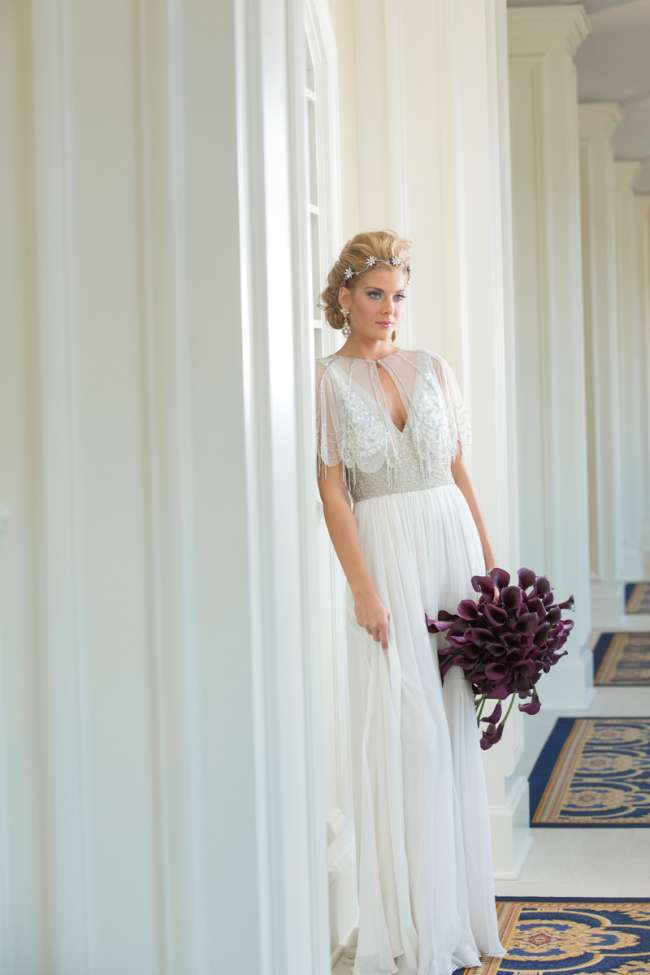 Beaded Dress With Scalloped Capelet