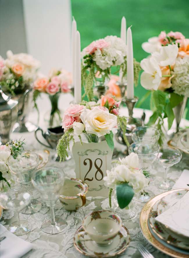 Blush and ivory rose centerpieces