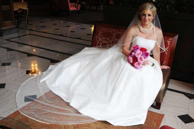 Classic Bride With Pearls & Pink Bouquet