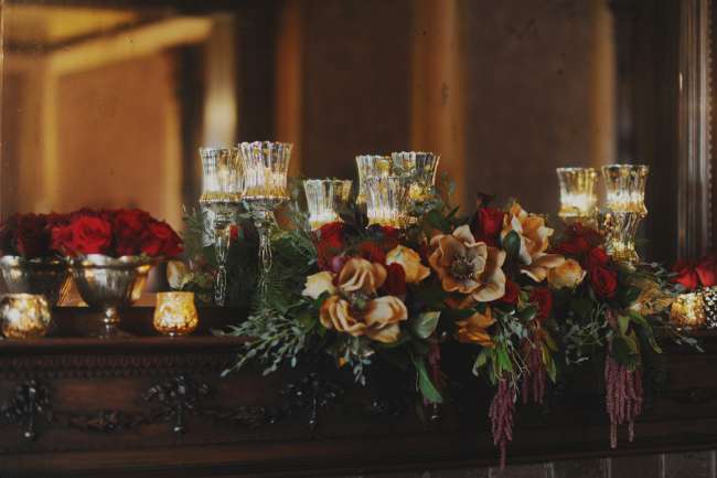 Red & Gold Floral & Candle Display