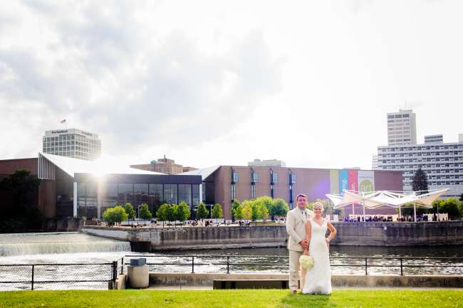 Bride & Groom in Front of the Century Center