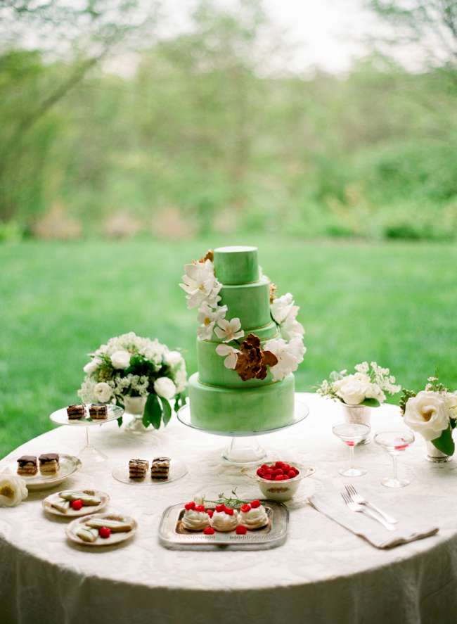 Green and white dessert display