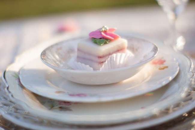Bite-size dessert on elegant dinnerware