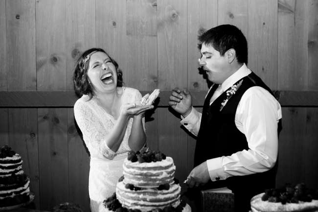 Bride & Groom Tasting Their Cake