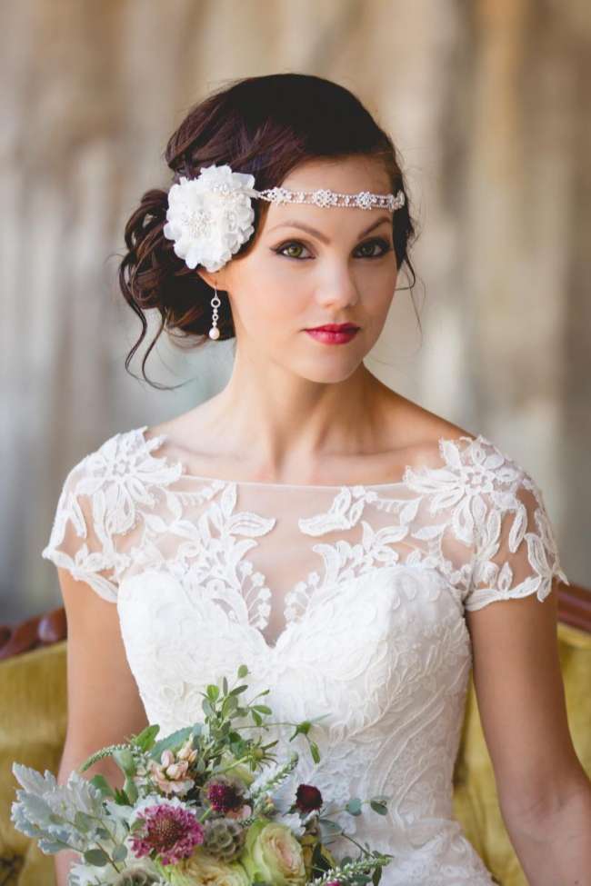 Romantic, Unfinished Updo With Headpiece