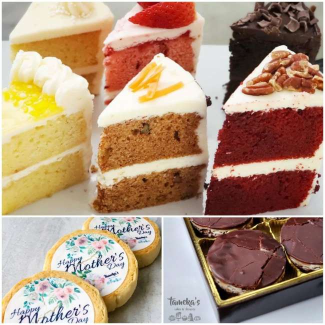 Trio of desserts: Cake, Brownies, Edible Image Cookies