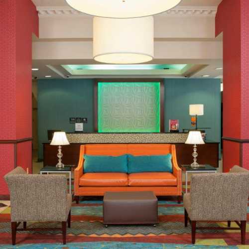 Our lobby offers a warm welcome and a comfortable place for your guests to gather. 