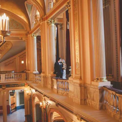 Wedding Couple in Morris Performing Arts Center Grand Lobby