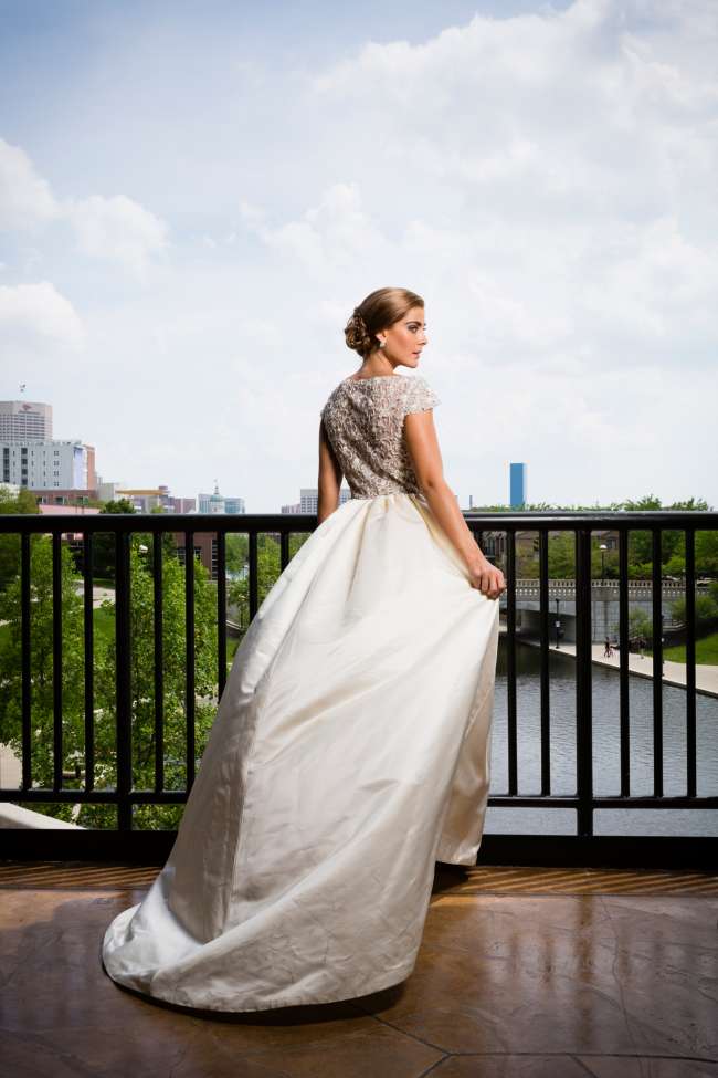 Bride Wearing Enaura Beaded Gown on Canal