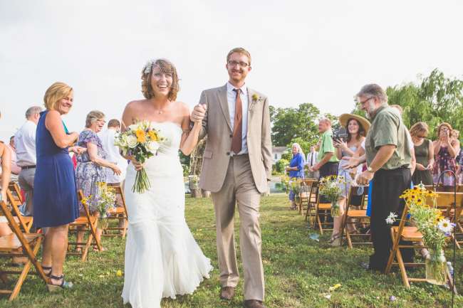 Bride & Groom Walk Down the Aisle at Outdoor Ceremony