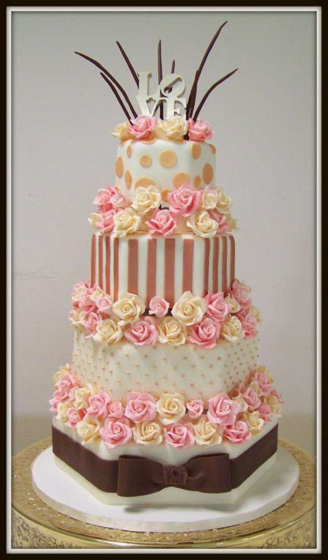 Wedding cake with stripes and polka dots