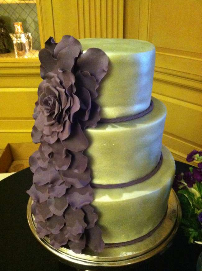 Silver & Purple Three-Tiered Cake